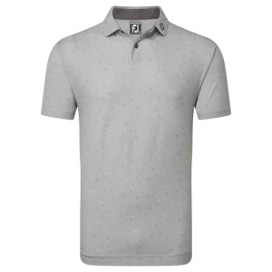 FootJoy Tweed Texture Pique Self Collar Golf Polo Shirt - Grey Cliff