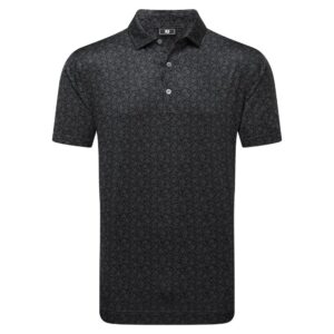 FootJoy Painted Floral Lisle Golf Polo Shirt - Black