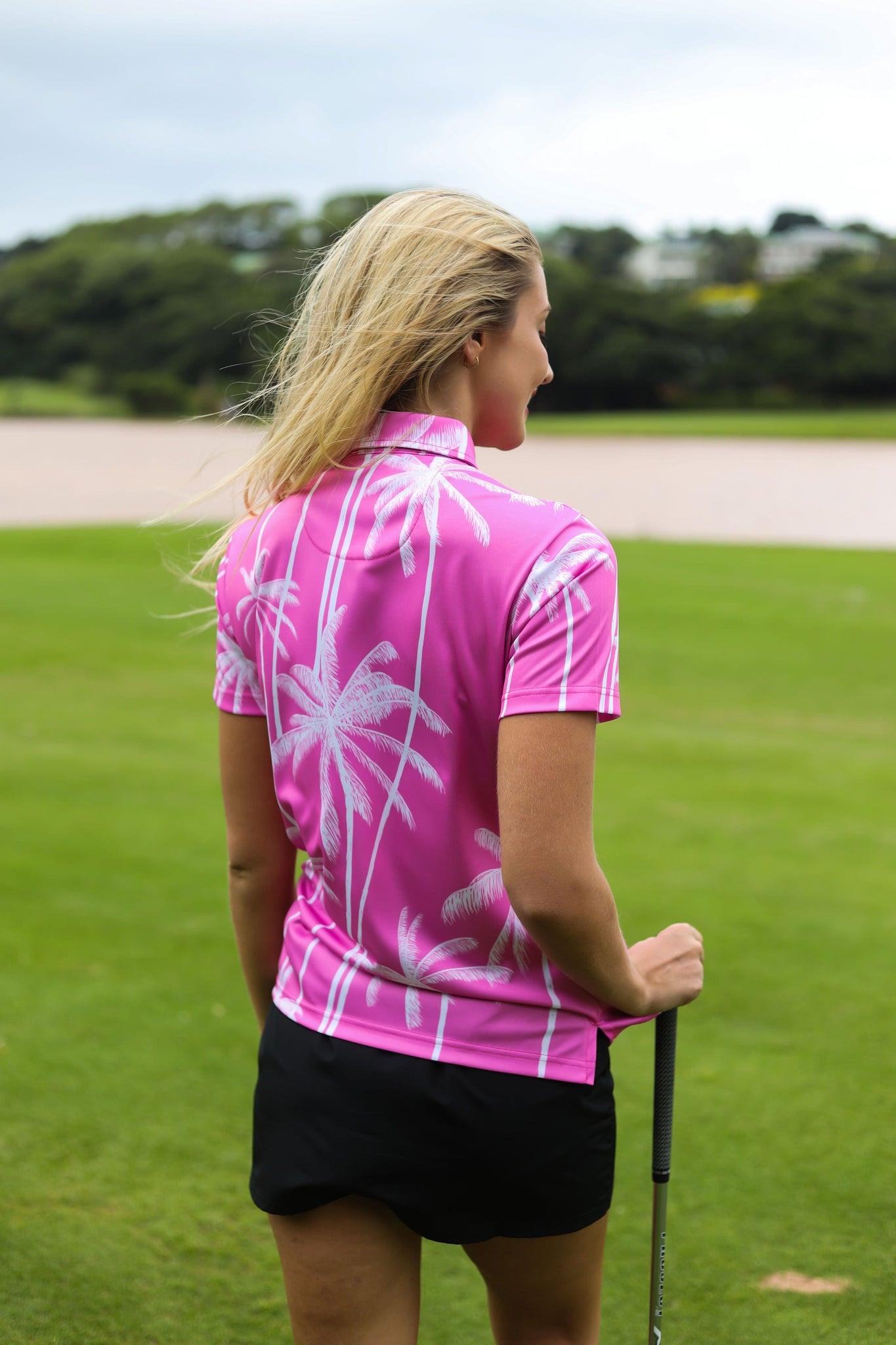 Custom Apparel Ladies Funky Golf Shirts - Pink Tropics - Image 5