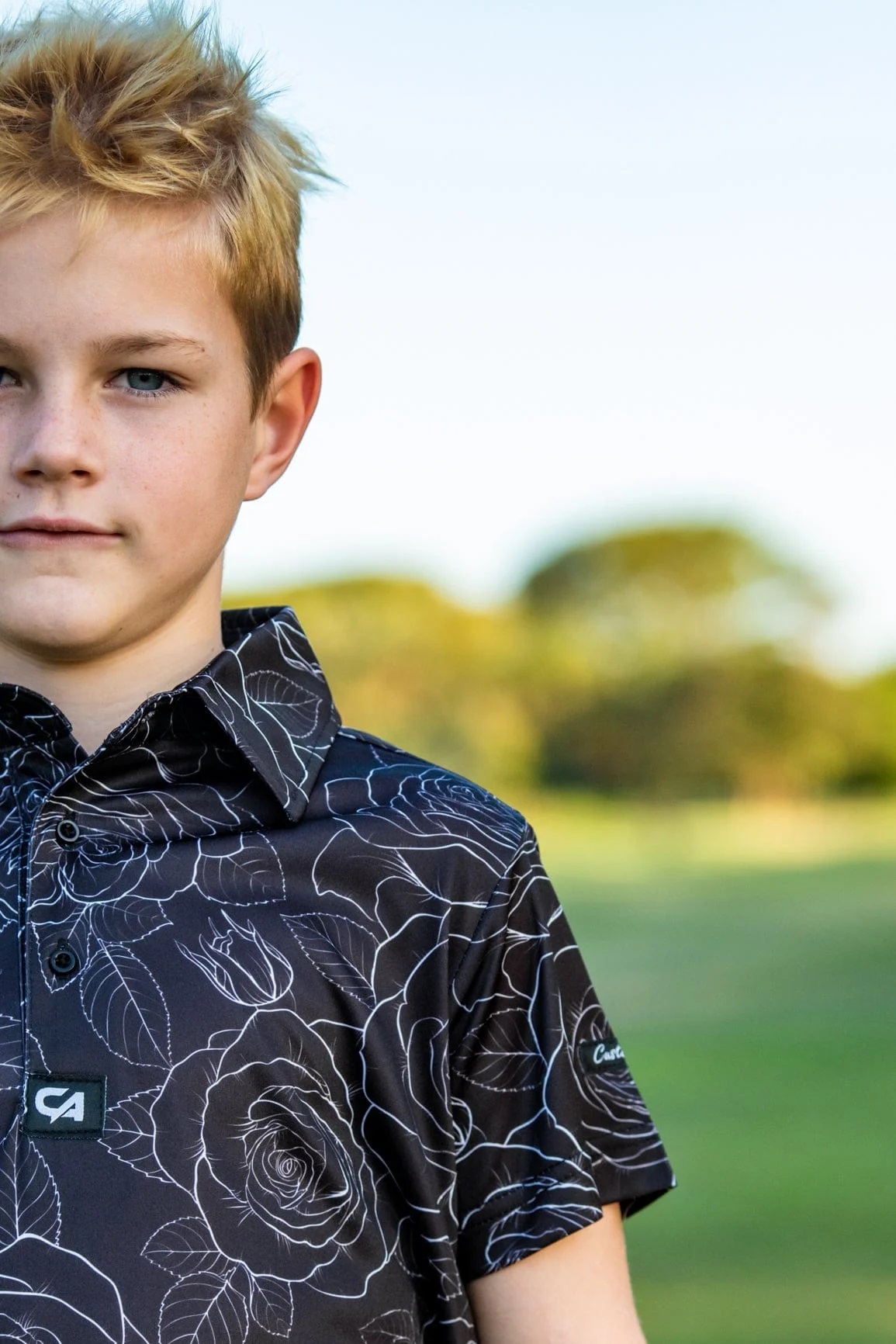 Custom Apparel Juniors Funky Golf Shirt - Black / White Roses - Image 2