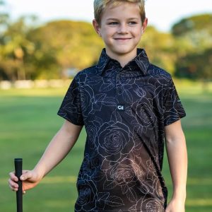 Custom Apparel Juniors Funky Golf Shirt - Black / White Roses