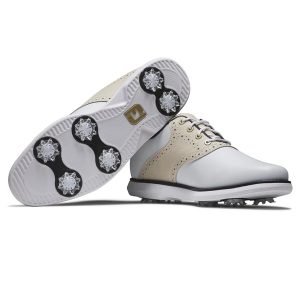 FootJoy Ladies Traditons Golf Shoe - White / Tan (Wide)