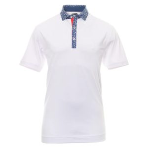 FootJoy Tossed Tulips Trim Pique Golf Shirt - White/Twilight
