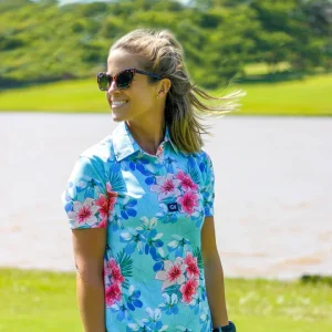 Custom Apparel Ladies Funky Golf Shirt - Blue Floral
