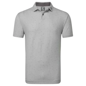 FootJoy Tweed Texture Pique Self Collar Golf Polo Shirt - Grey Cliff