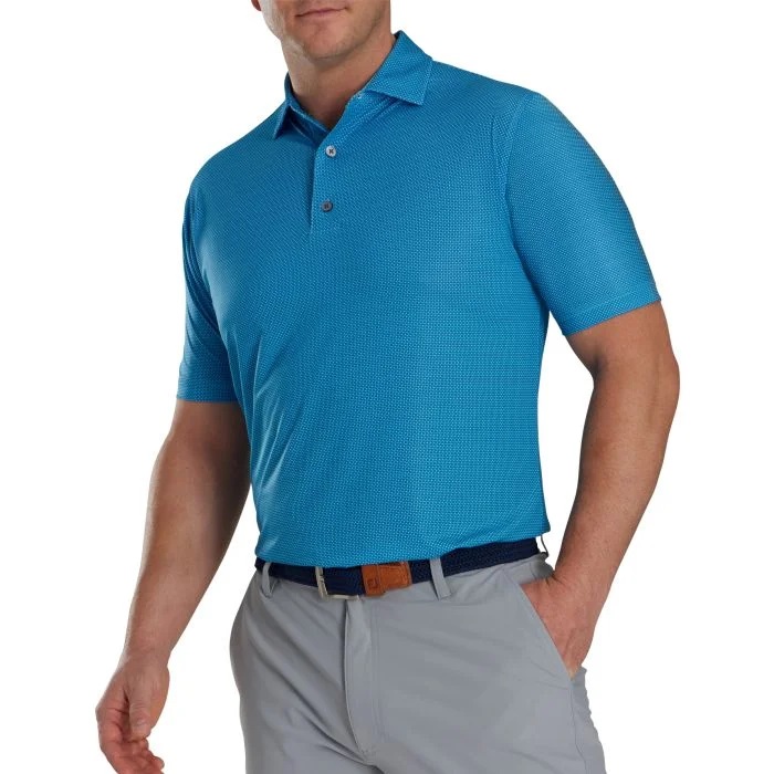 FootJoy Octagon Print Lisle Golf Polo Shirt - Blue Sky - Image 3