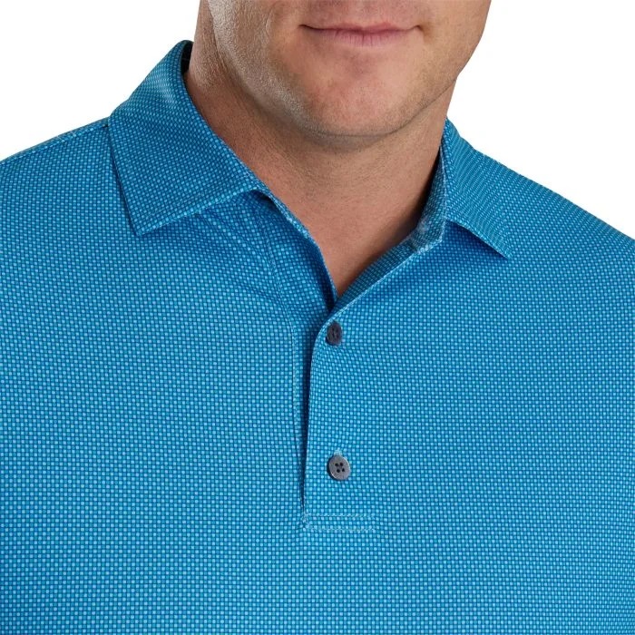 FootJoy Octagon Print Lisle Golf Polo Shirt - Blue Sky - Image 4
