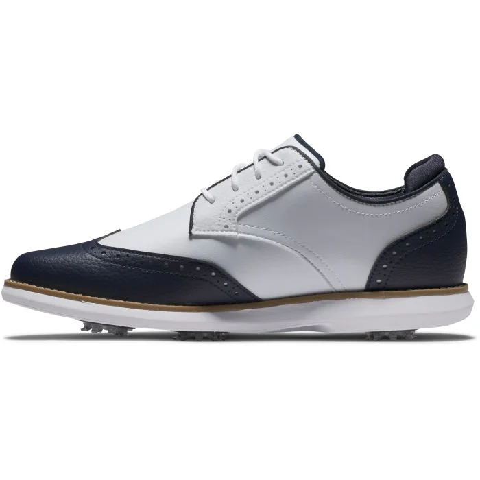 FootJoy Women's Traditions Wing Tip Golf Shoes - White/Navy (Medium) - Image 5