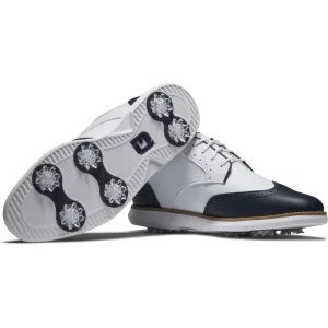 FootJoy Women's Traditions Wing Tip Golf Shoes - White/Navy (Medium)