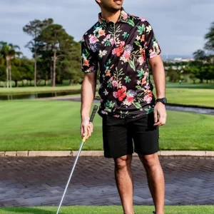 Custom Apparel Funky Golf Shirts - Black Floral