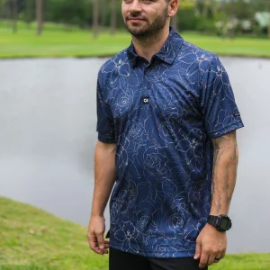 Custom Apparel Funky Golf Shirt - Navy/ Gold Roses