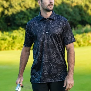 Custom Apparel Funky Golf Shirt - Black/White Roses