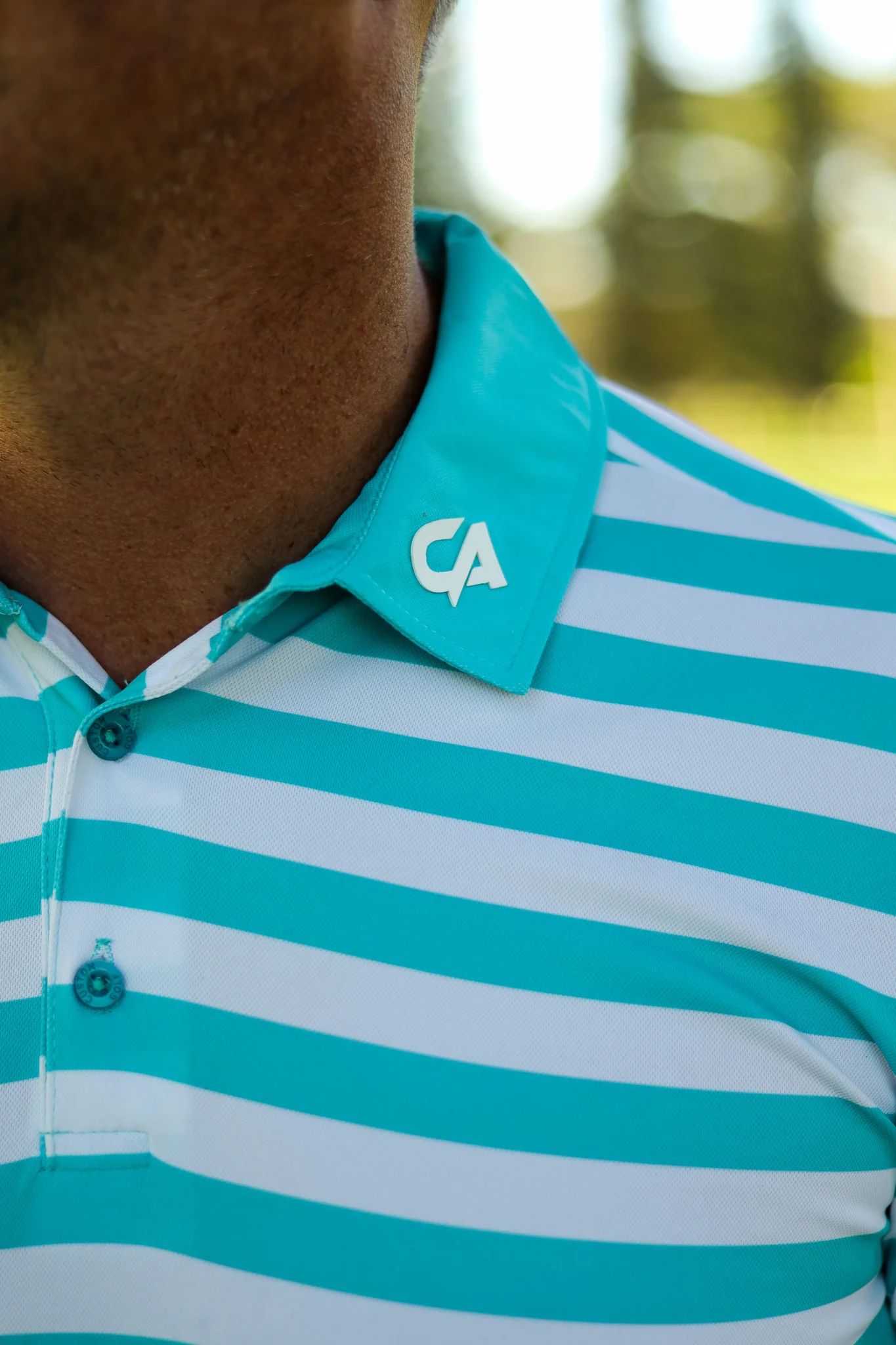 Custom Apparel Striped Golf Shirt - Turquoise/White - Image 4