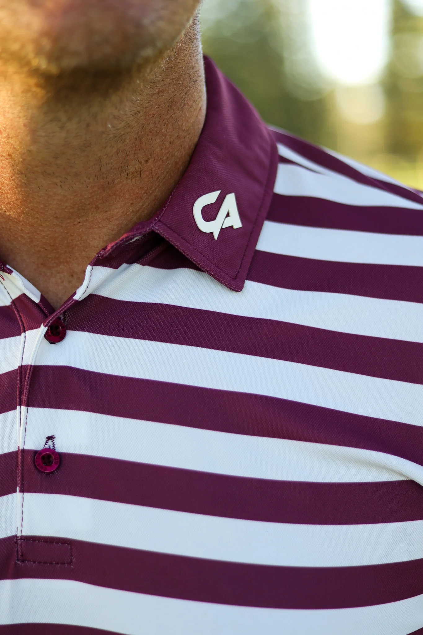 Custom Apparel Striped Golf Shirt - Maroon/White - Image 6