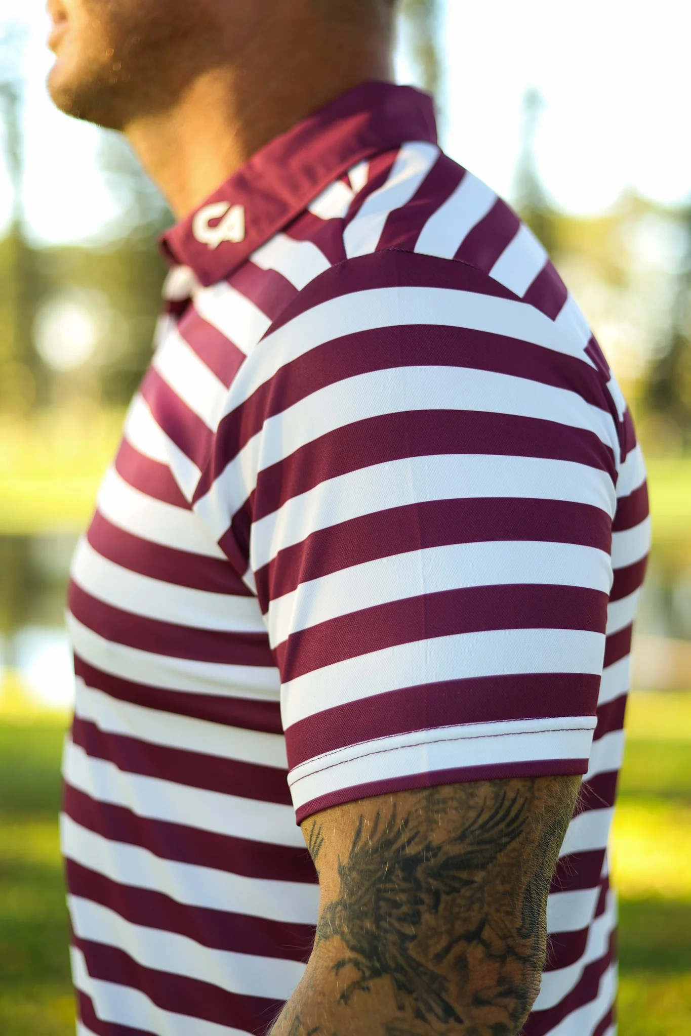 Custom Apparel Striped Golf Shirt - Maroon/White - Image 5