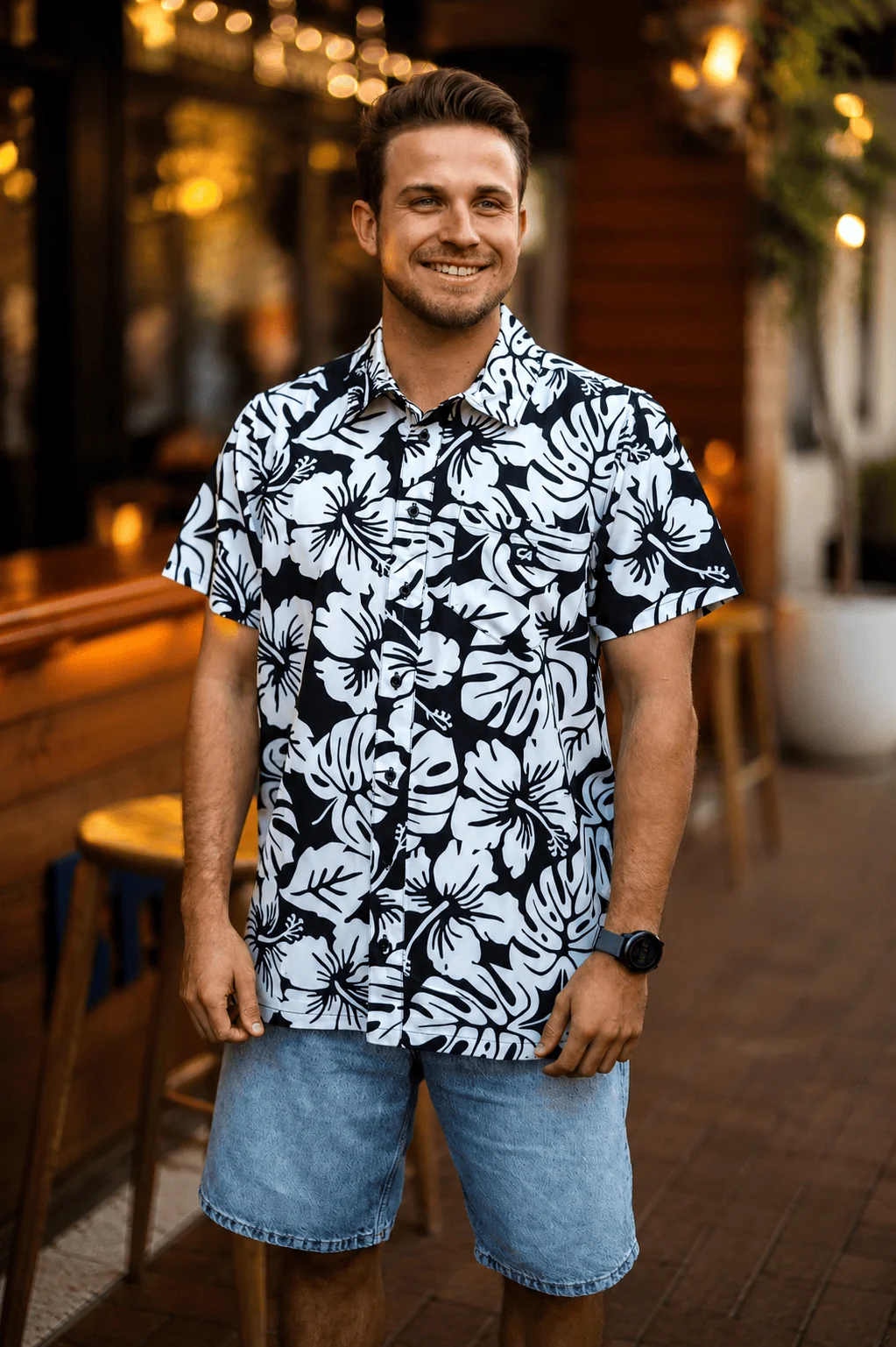 Custom Apparel Mens Button Up - Beach Silhouette