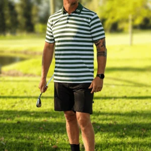 Custom Apparel Striped Golf Shirts - Olive/White