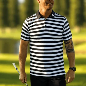 Custom Apparel Striped Golf Shirt - Black/White