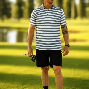 Custom Apparel Striped Golf Shirt - Grey/White