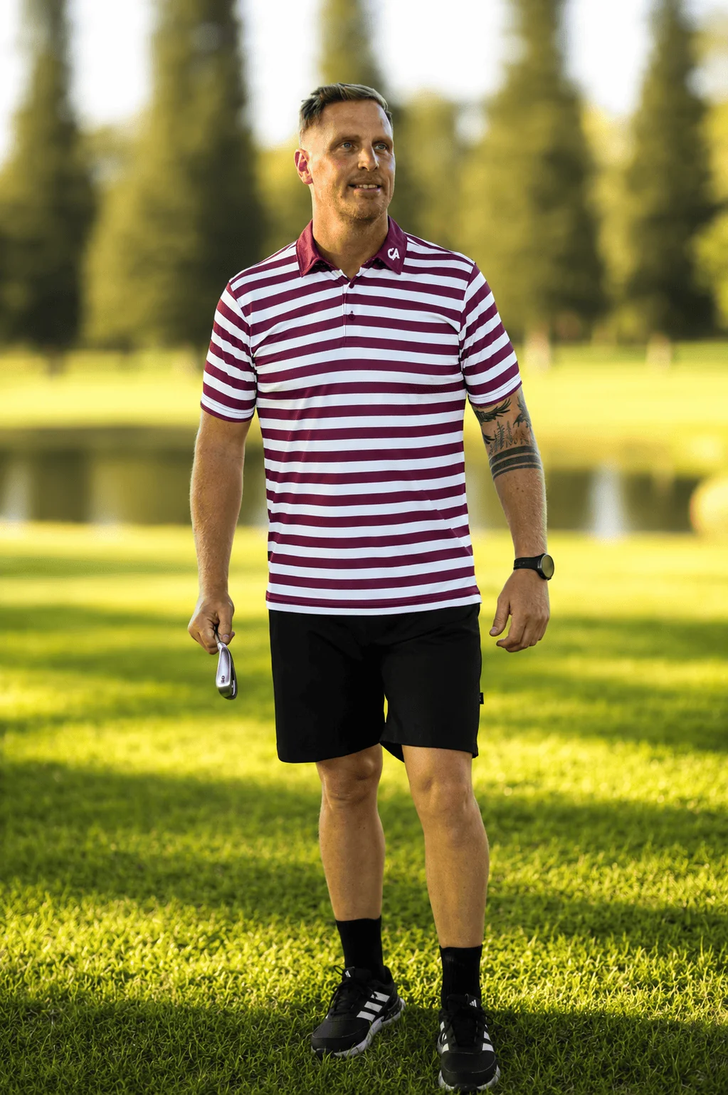 Custom Apparel Striped Golf Shirt - Maroon/White - Image 2