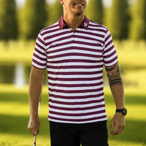 Custom Apparel Striped Golf Shirt - Maroon/White