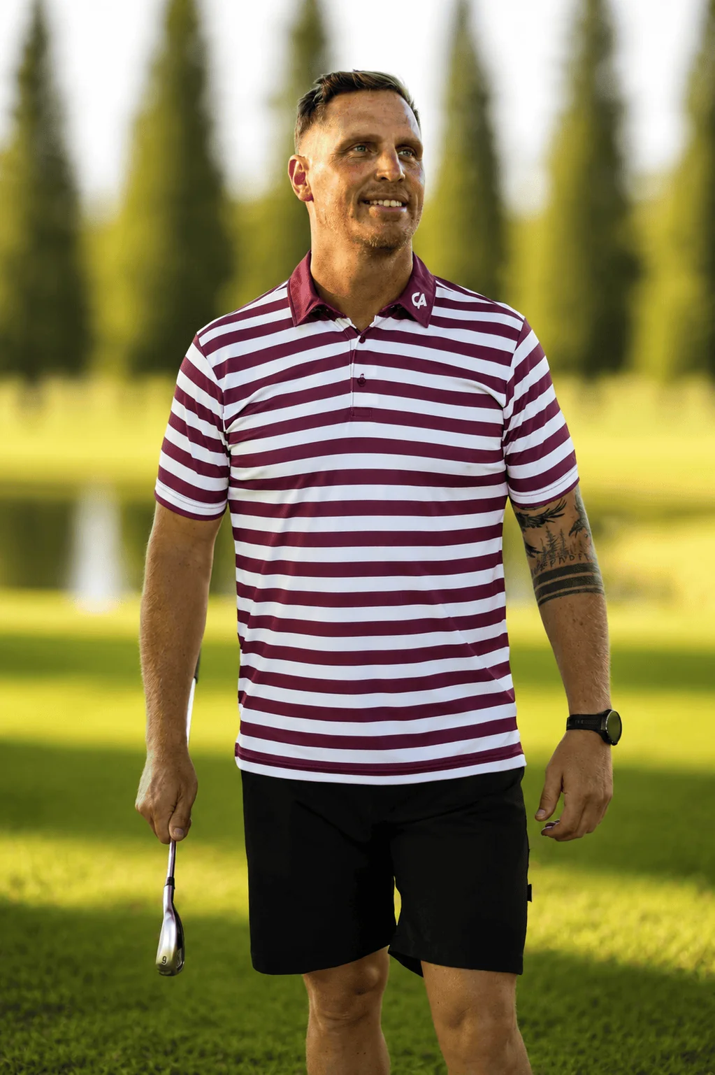 Custom Apparel Striped Golf Shirt - Maroon/White