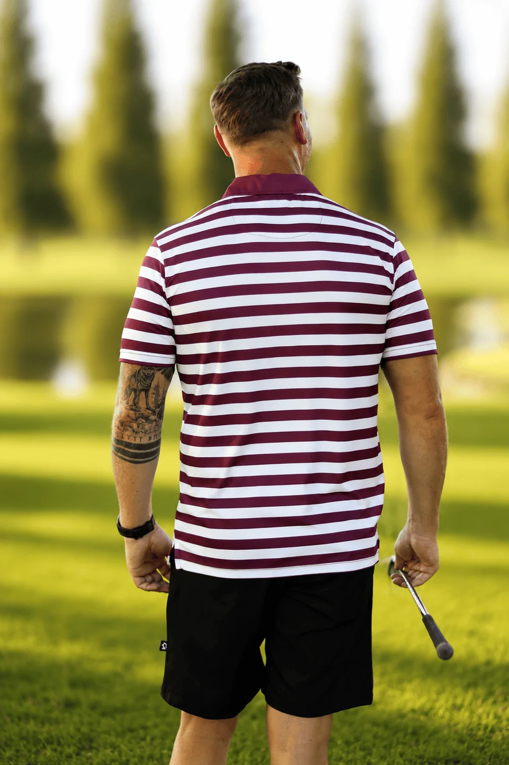 Custom Apparel Striped Golf Shirt - Maroon/White - Image 4