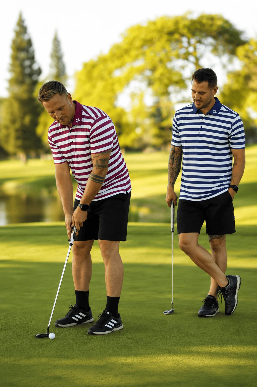 Custom Apparel Striped Golf Shirt - Maroon/White - Image 3